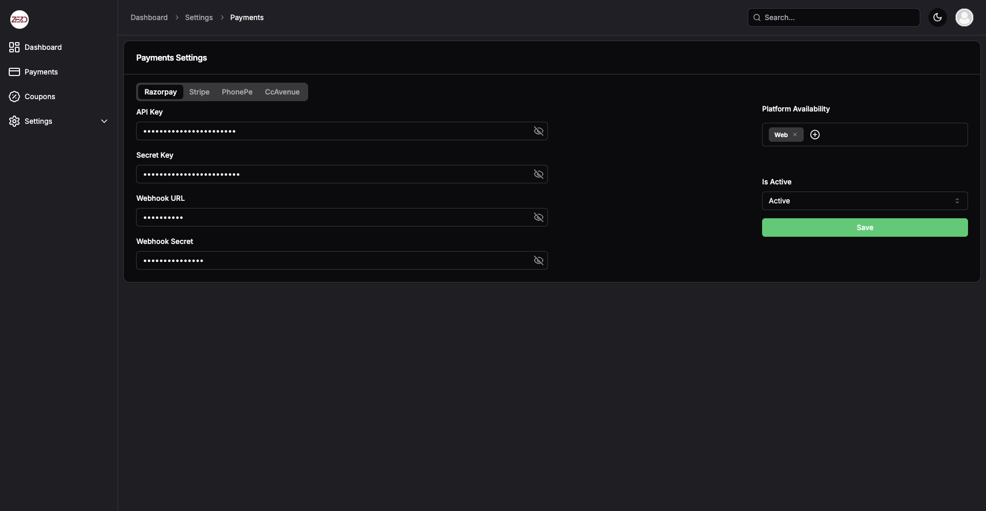 ZezoPay Dashboard